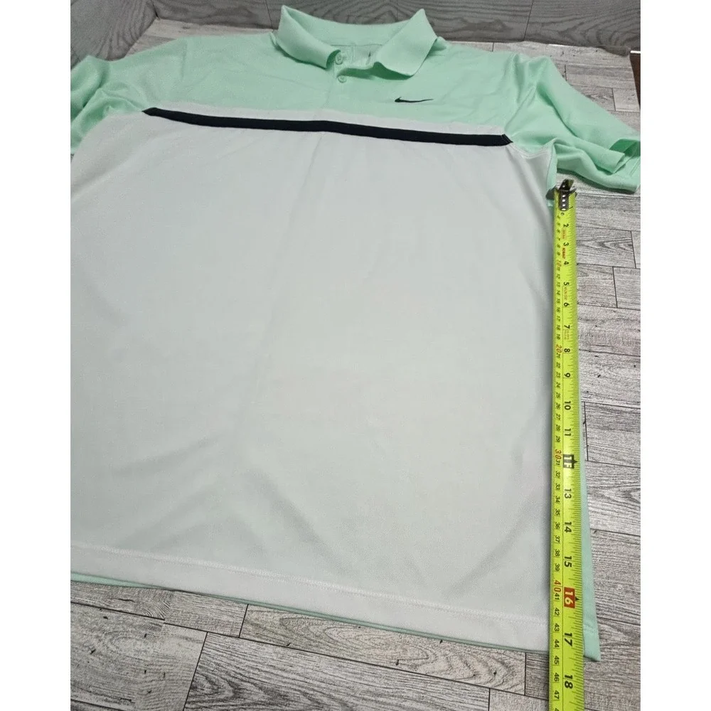 Mens Nike Dri-Fit‎ Athletic Golf Polo Men's Light Mint Green Black And White XL